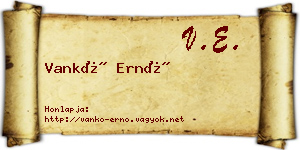 Vankó Ernő névjegykártya